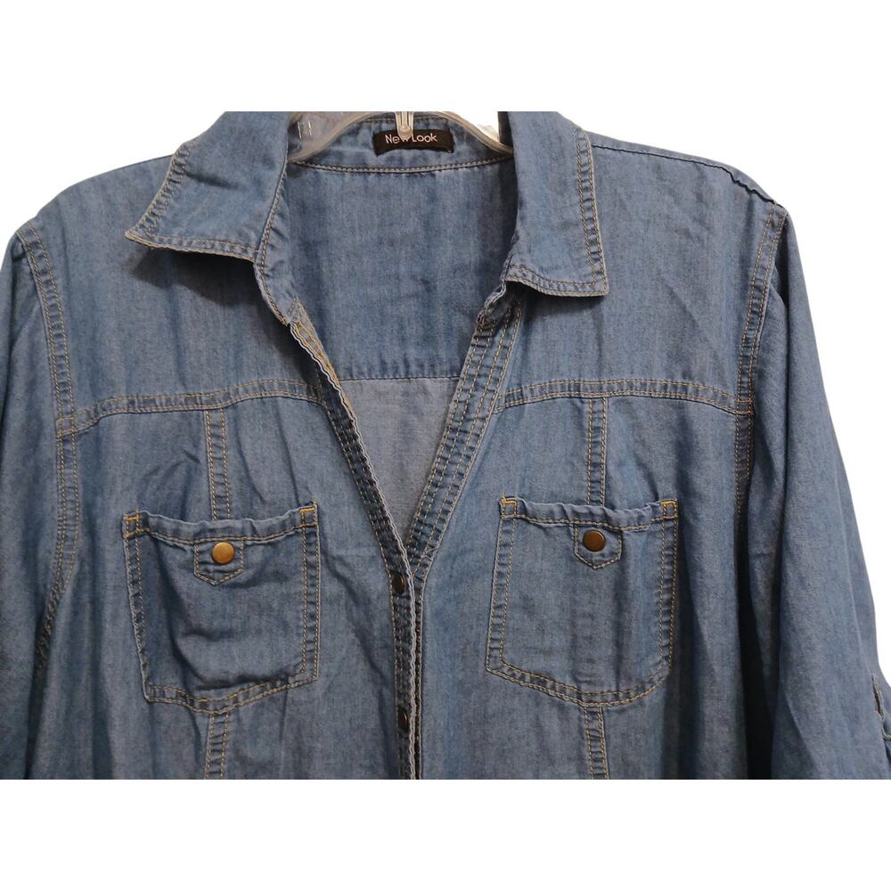 New Look Womens Shirt Dress Midi Sz XL Blue Denim Button Up Studio Art Lagenlook - Picture 2 of 15